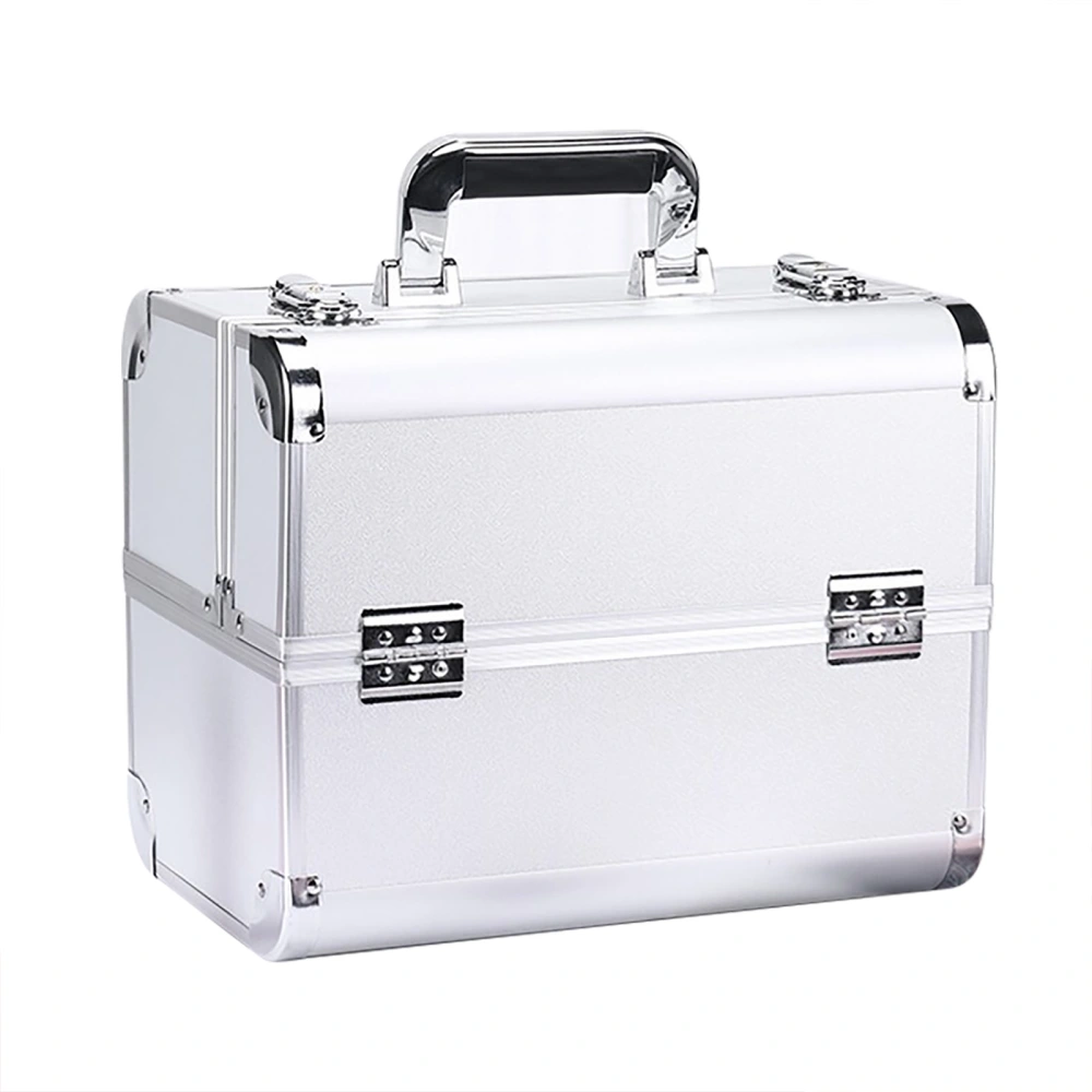 Portable Makeup Case Multilayer Large Space Cosmetic Train Case for Beauty Hairdressing Nail Art Tattoo Silver