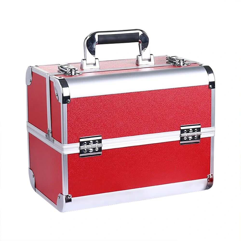 Portable Makeup Case Multilayer Large Space Cosmetic Train Case for Beauty Hairdressing Nail Art Tattoo Red