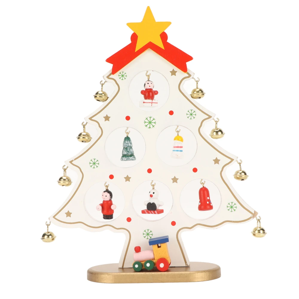 Wooden Christmas Tree Desktop Ornament Shatterproof Safe Eco Friendly Wooden Christmas Tree with 8 Bells 7 Pendant White