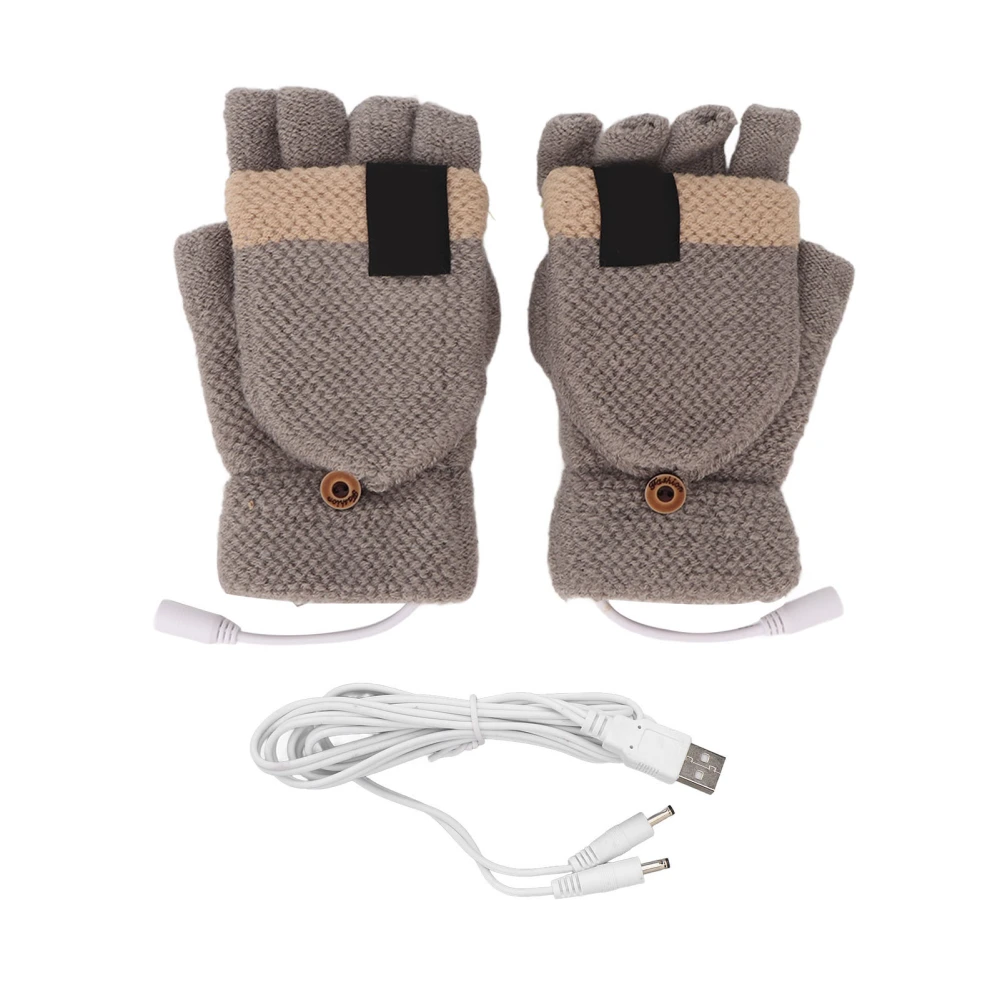 USB Heated Gloves Full and Half Fingers Washable Knitting Electric Heating Gloves for Outdoor Light Gray