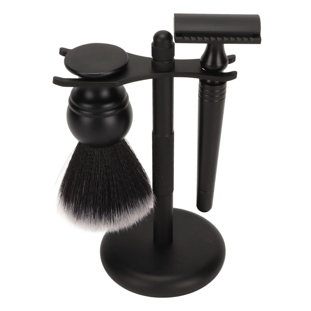 3pcs Trimming Brush Set Black Beard Care Safety Trimming Blade Brushes Kit with Stand Holder for Men