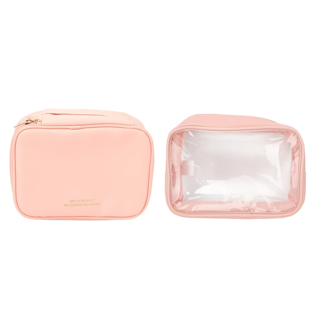 2pcs Makeup Storage Bag Large Capacity Waterproof Cosmetic Travel Pouch Set Transparent Pink