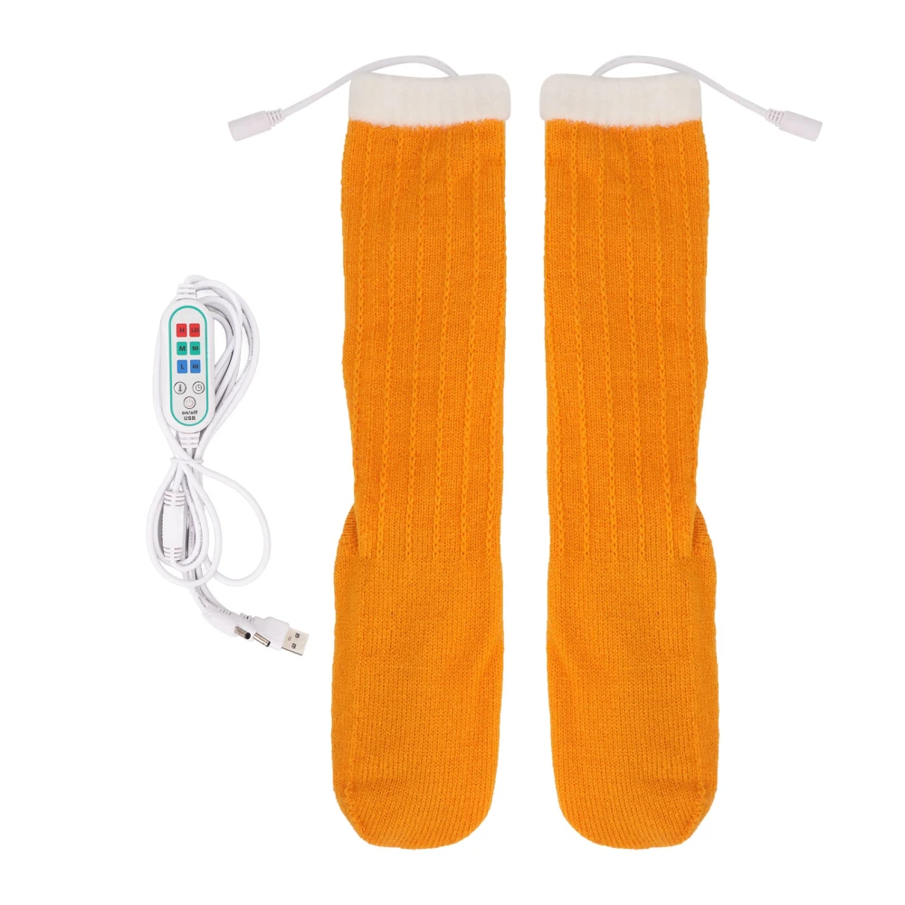 Heated Socks USB 3 Temperature Gears Lightweight Yellow Warm Heating Socks for Winter