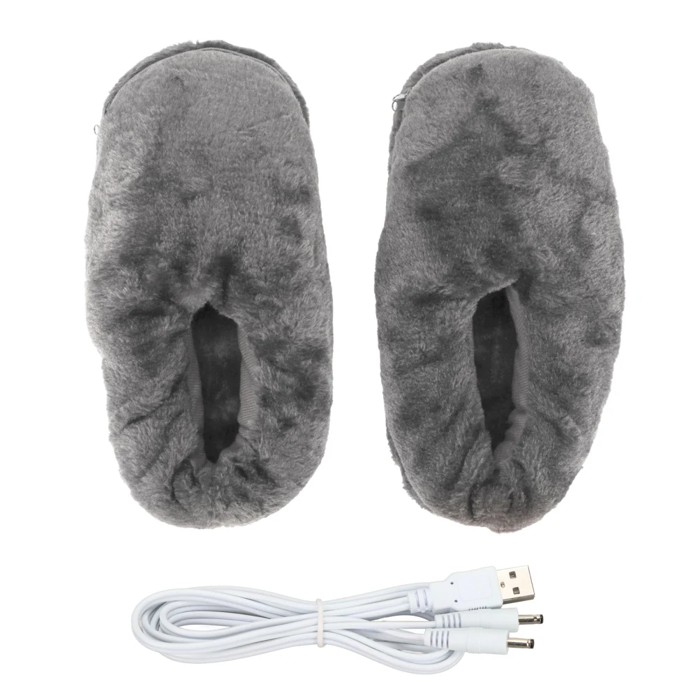 Electric Heating Slippers USB Plush Soft Inside Slip Resistance Warm Heated Shoes for Cold Weather Grey