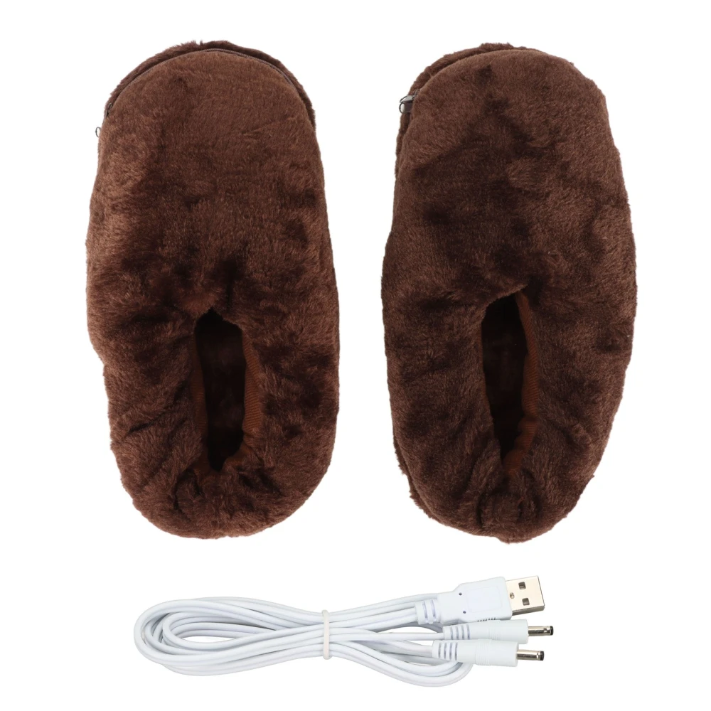 Electric Heating Slippers USB Plush Soft Inside Slip Resistance Warm Heated Shoes for Cold Weather Brown