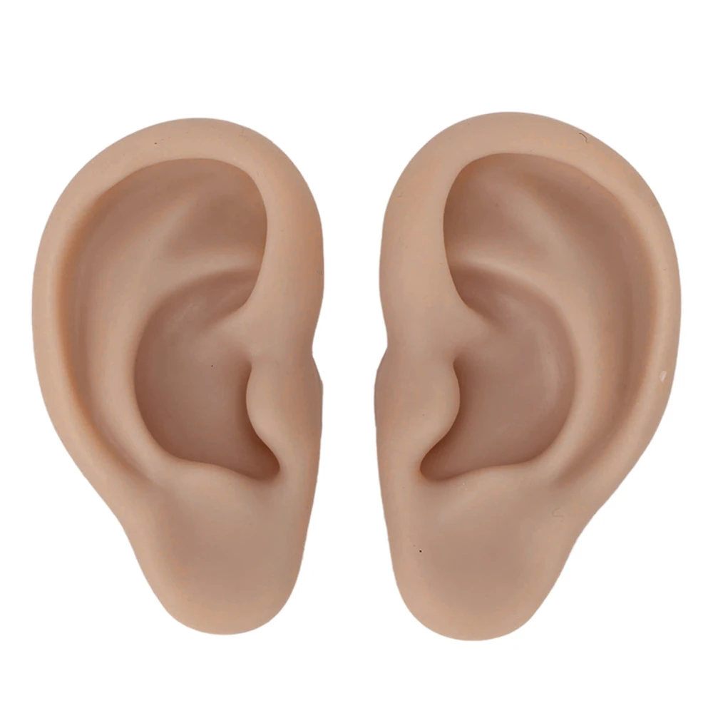 1 Pair Silicone Ear Model Soft Flexible Simulation Ear Model for Earrings Display Ear Piercing Exercise Deep Skin Color