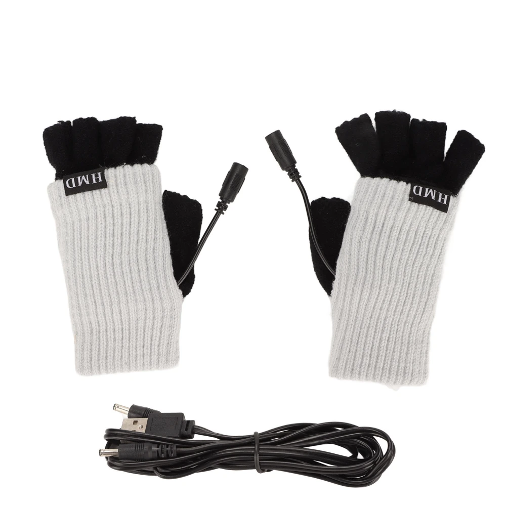 USB Heated Gloves Adult Winter Soft Fashionable Fingerless Heating Gloves Warmer for Office Work Cycling Light Grey