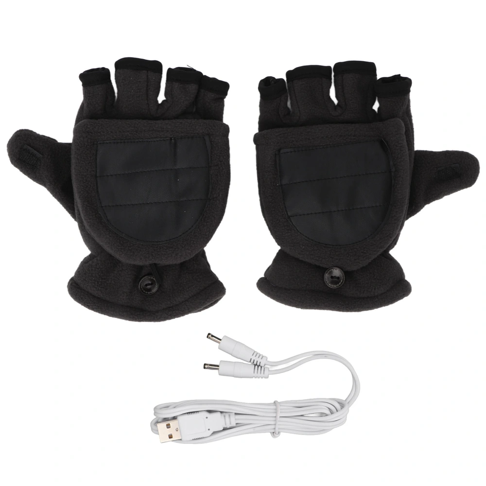 USB Heating Gloves Double Heating Half Fingers Warm Washable Electric Laptop Gloves for Outdoor Gray