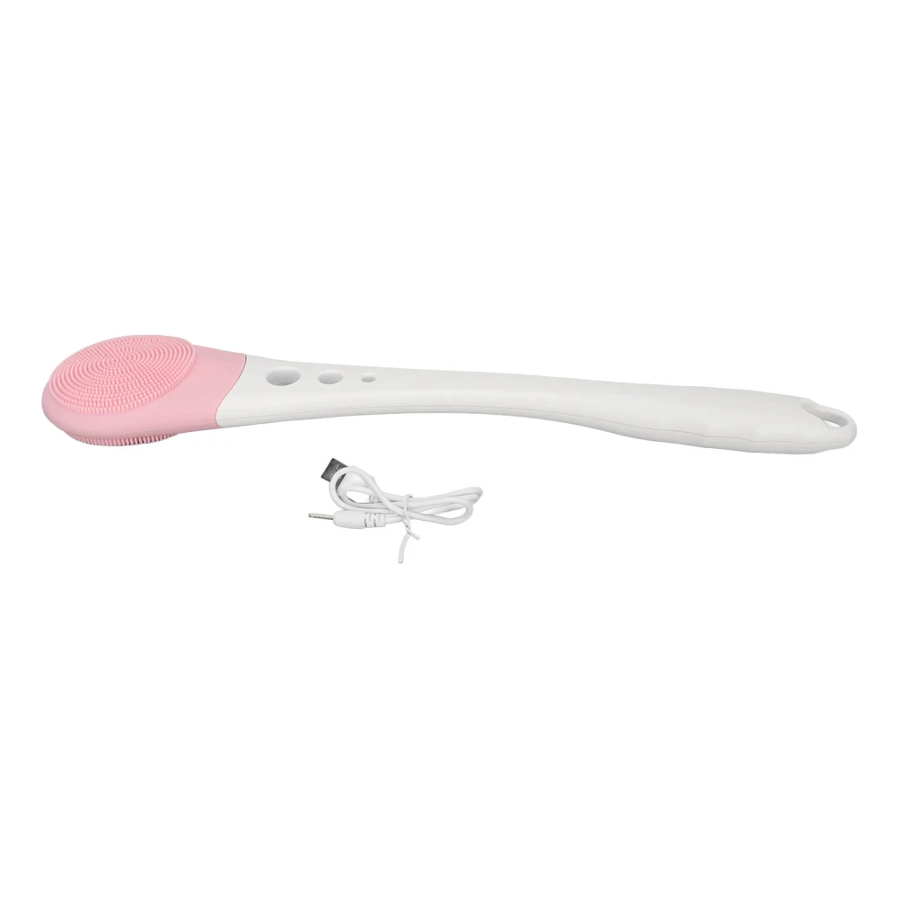 Electric Body Shower Brush USB Rechargeable Waterproof Silicone Long Handle Massage Bath Brush Pink