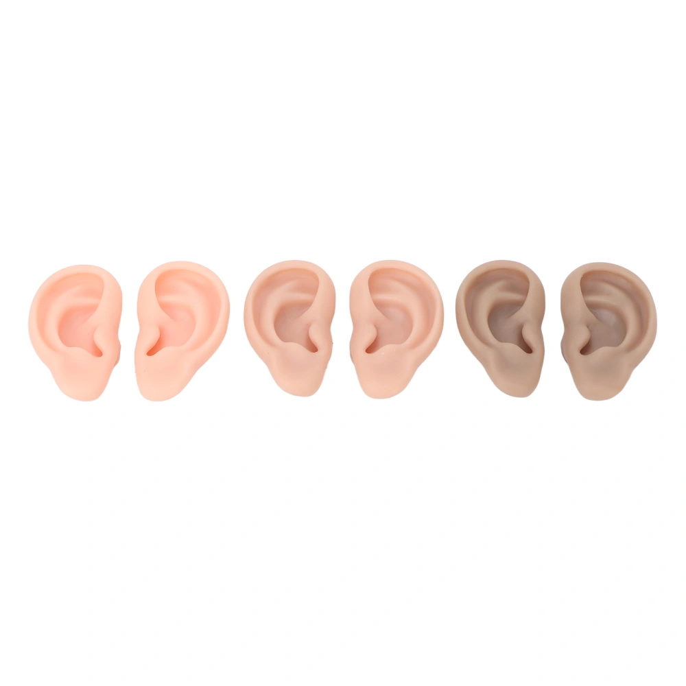 3 Pairs Silicone Ear Model Soft Flexible Ears 3 Colors Artificial Reusable for Practice