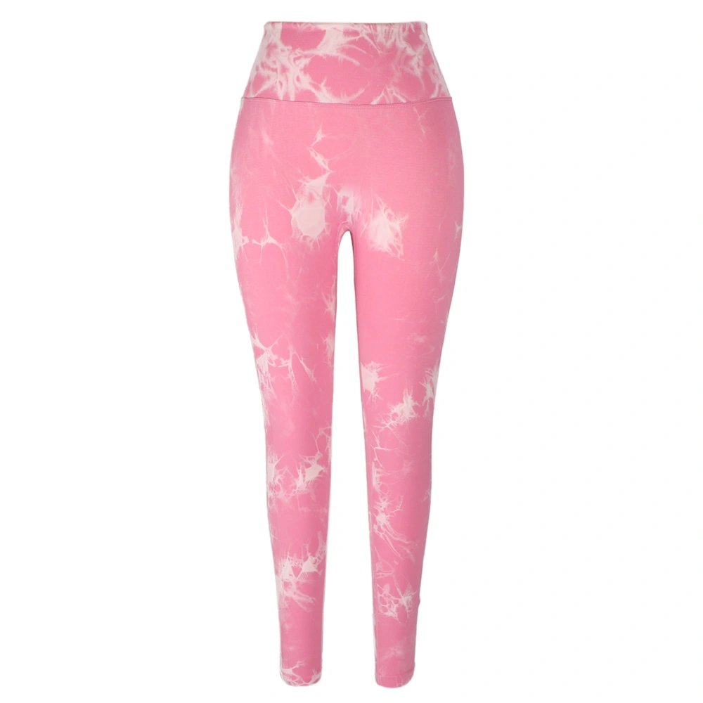 Women Yoga Leggings Tie Dye High Waisted Quick Drying Seamless Tight Pink Sports Running Leggings S