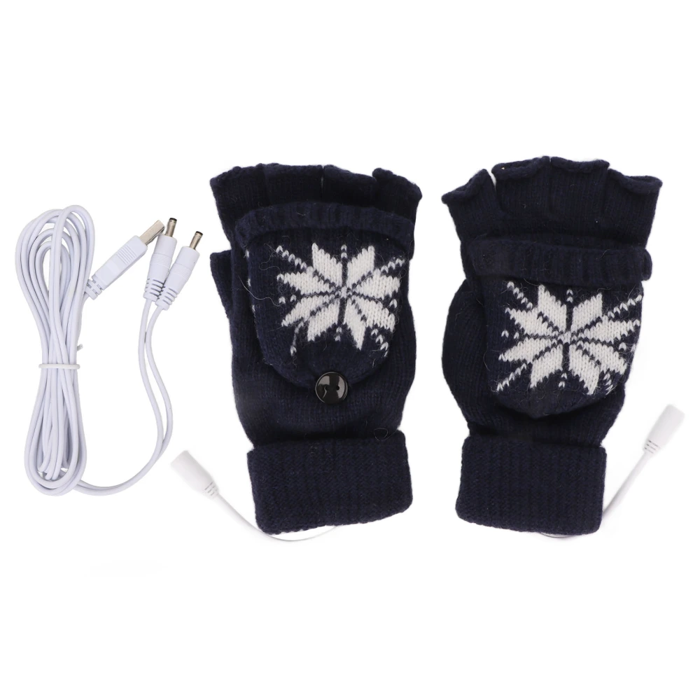 USB Heating Gloves Full Half Fingerless Knitting Double Side Warm Carbon Fiber Cotton Heating Laptop Gloves Blue