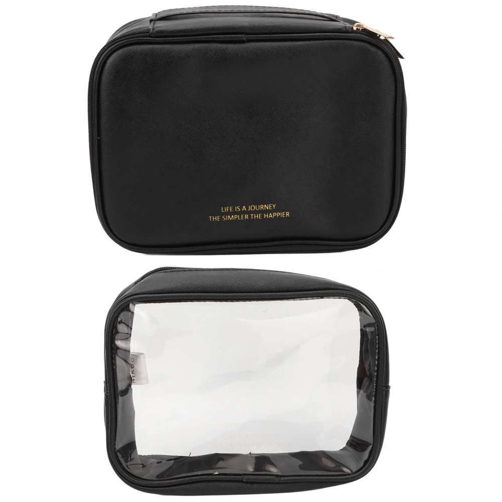 2pcs Makeup Travel Bag 2 In 1 Large Capacity Black Waterproof Portable Makeup Cosmetic Bag