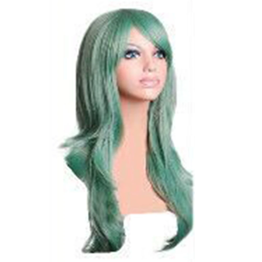 Cosplay Long Curly Wavy Wig Women Girls Heat Resistant Fashionable Halloween Cosplay Party Costume Wig Mint Green