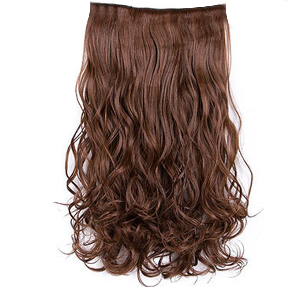 23.6in Hair Extension Wave Curly Matte Synthetic 6 Clips Hairpiece Extension for Women Light Brown