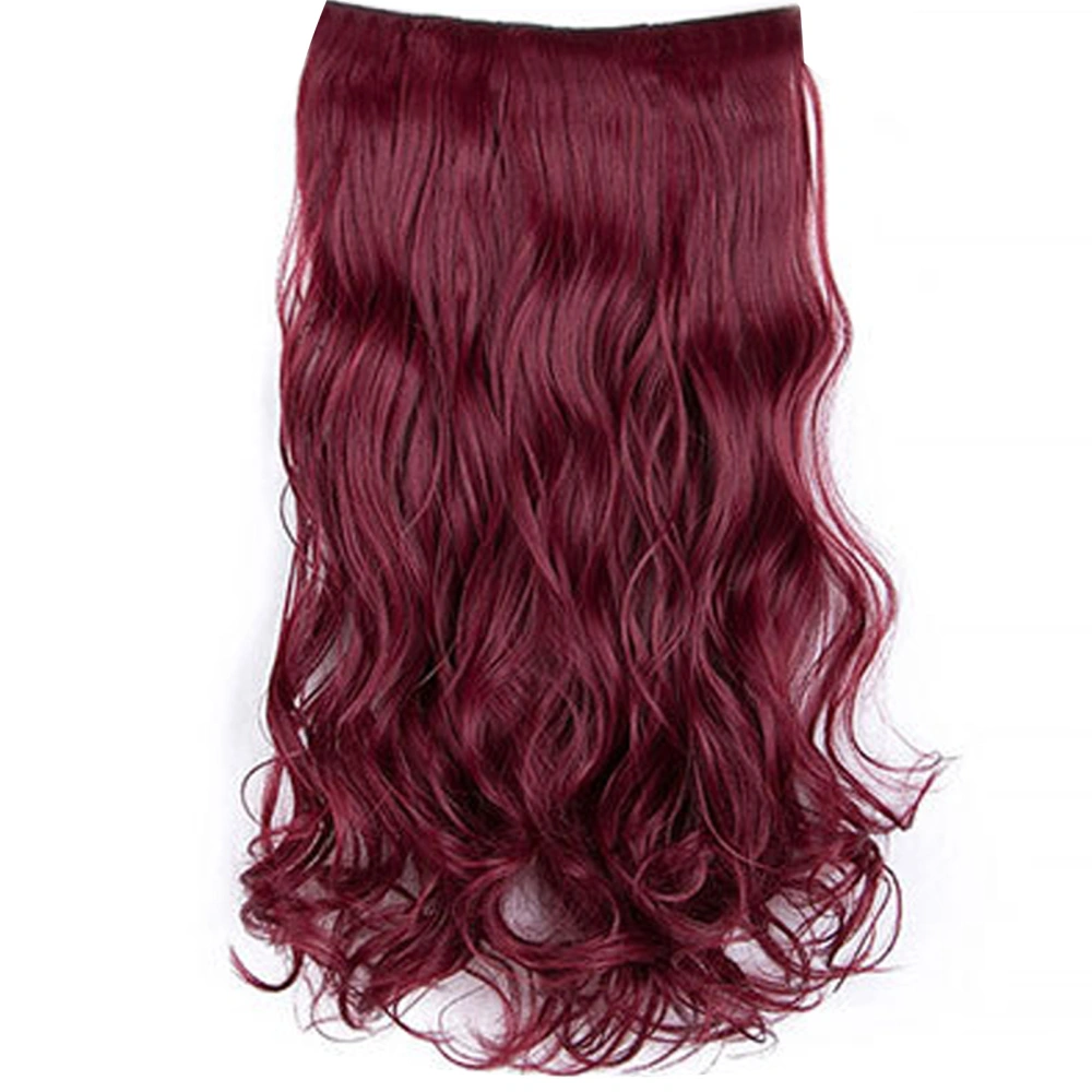 23.6in Hair Extension Wave Curly Matte Synthetic 6 Clips Hairpiece Extension for Women Wine Red