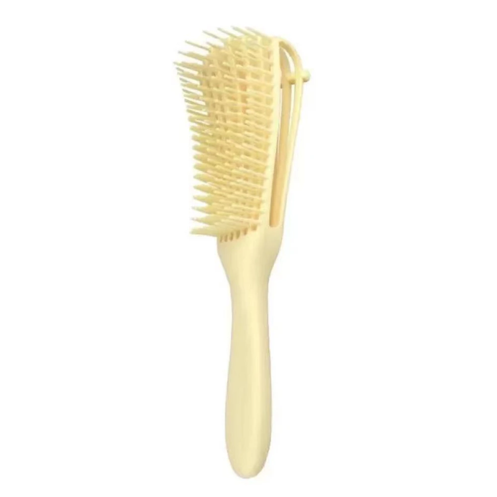 8 Row Detangler Brush Ergonomic Removable Universal Portable Detangling Massage Brush Hair Brush for Women Beige