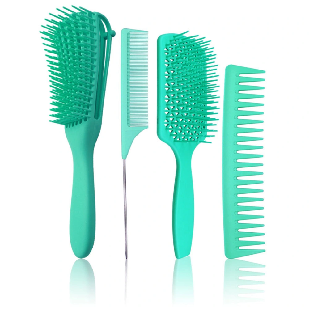 4pcs Hair Styling Comb Set Professional Detangling Wet Dry Styling Hair Comb for Women Green