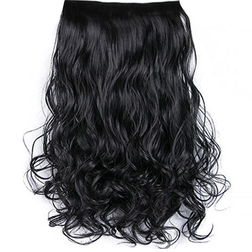 23.6in Hair Extension Wave Curly Matte Synthetic 6 Clips Hairpiece Extension for Women Black