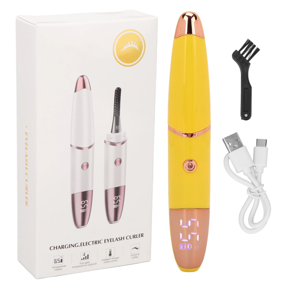 Heated Eyelash Curler 4 Temperature Gears Quickly Heating 360 Degrees Lash Curling Styling Tool Yellow