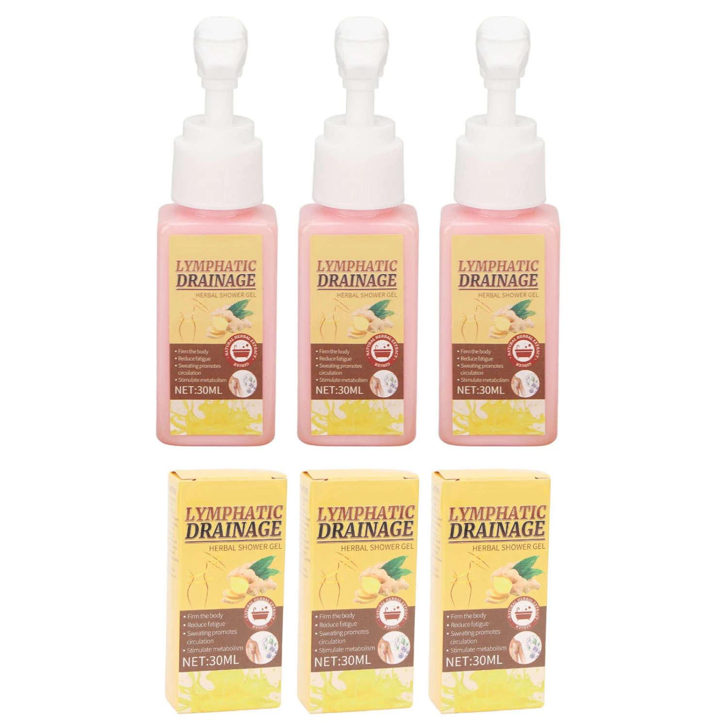 3pcs Ginger Body Slimming Shower Gel Skin Tightening Smoothing Fat Burning Drainage Body Wash