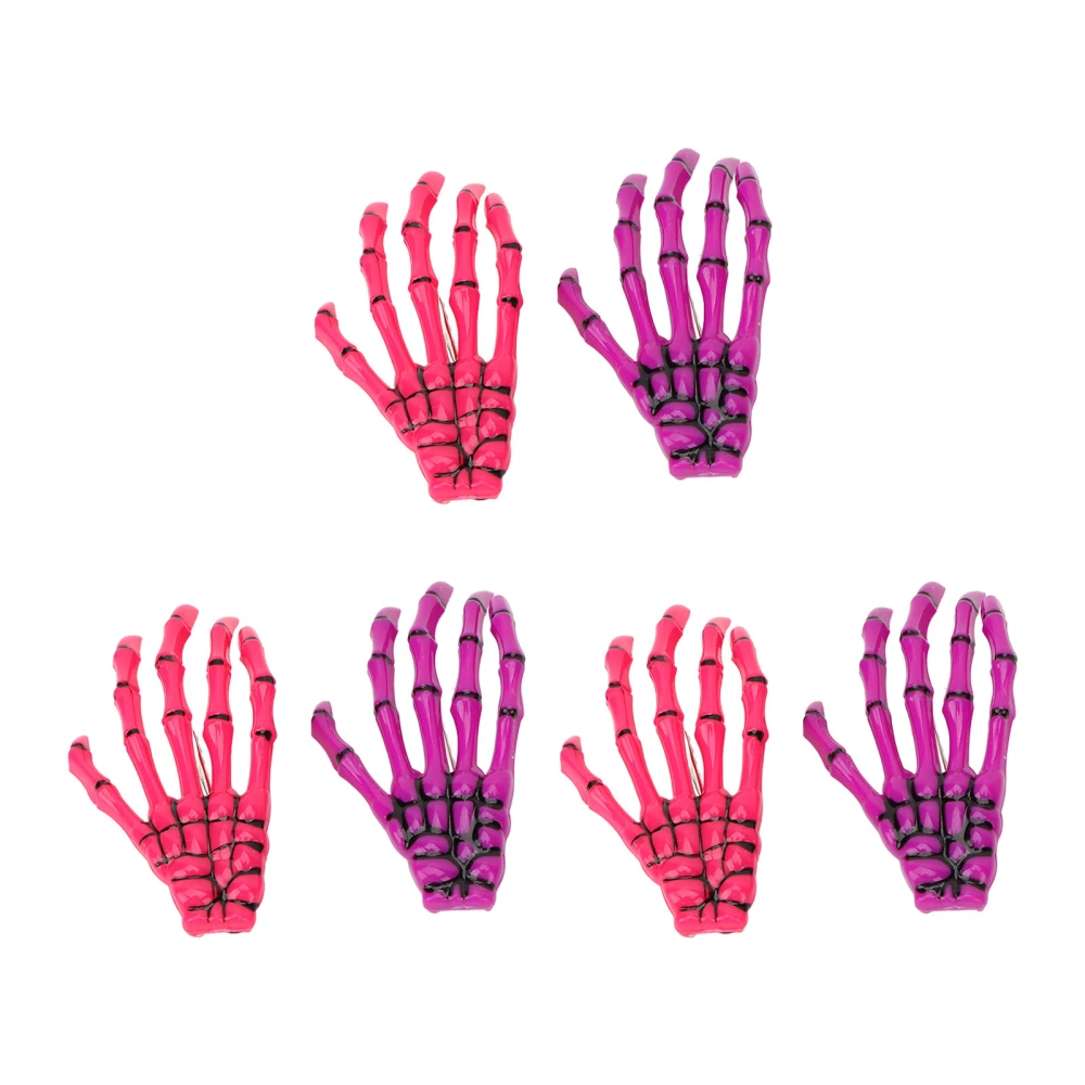 6pcs Hands Skeleton Hair Clips Punk Rock Horror Rose Red Purple Claws Skull Hand Hairpin for Halloween