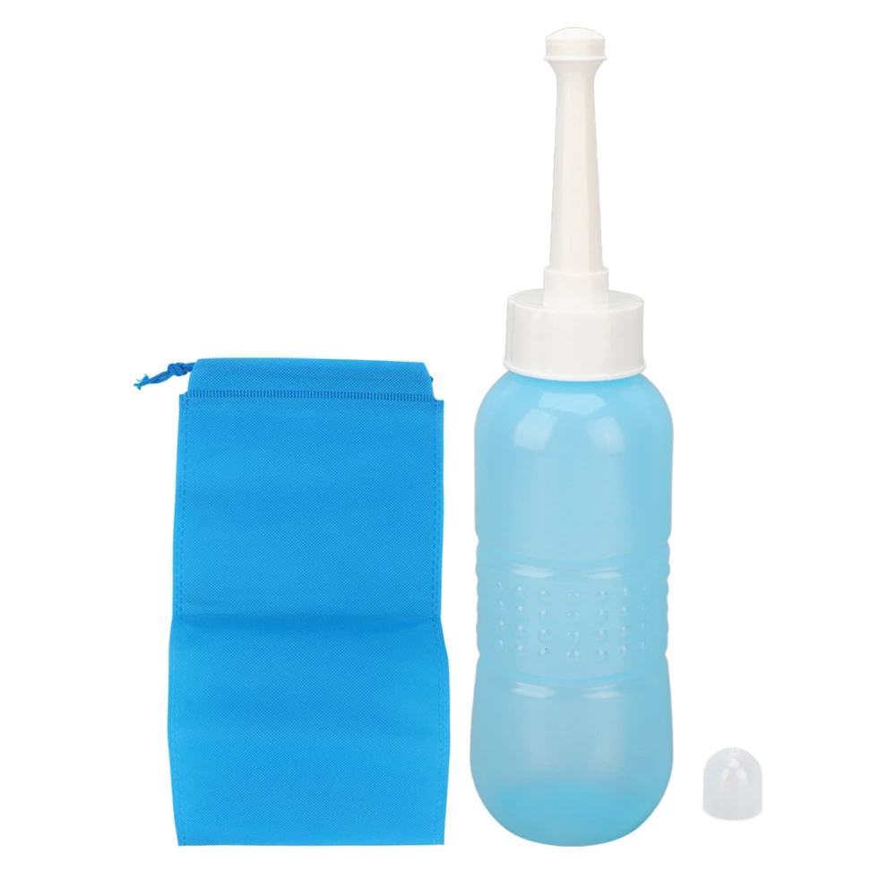 Bidet Empty Bottle Portable Postpartum Care 450ML Blue Handheld Bidet Bottle for Camping Travling with Storage Bag Straight Head