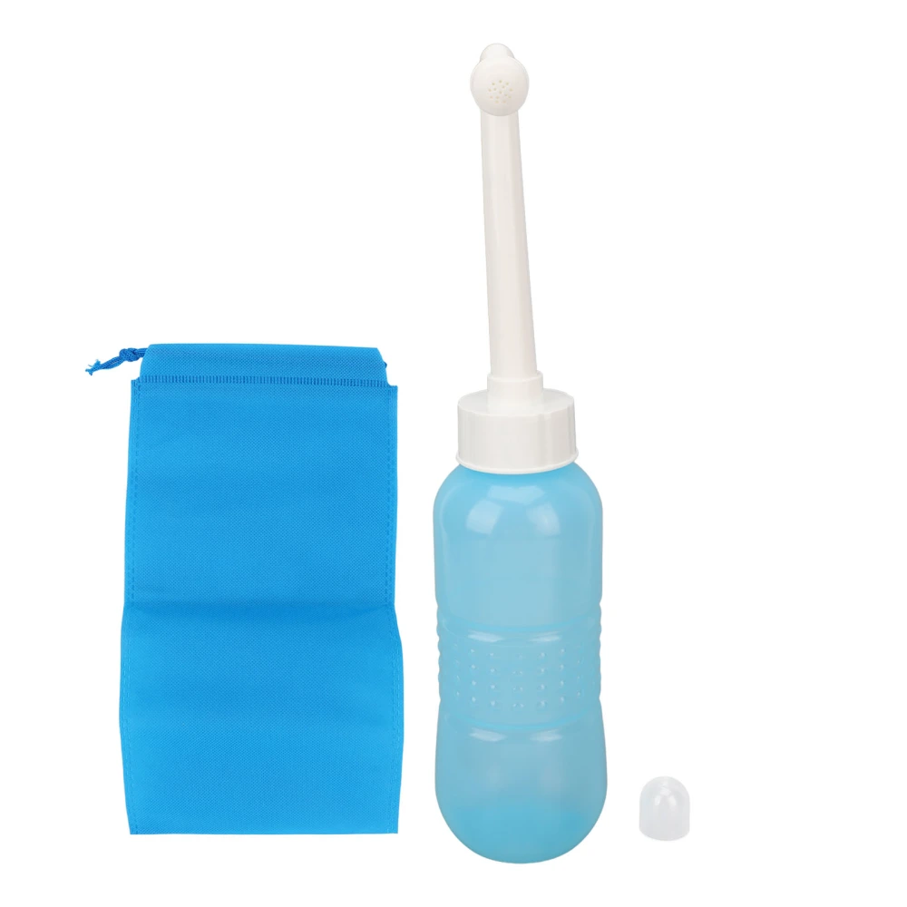 Bidet Empty Bottle Portable Postpartum Care 450ML Blue Handheld Bidet Bottle for Camping Travling with Storage Bag Elbow Head