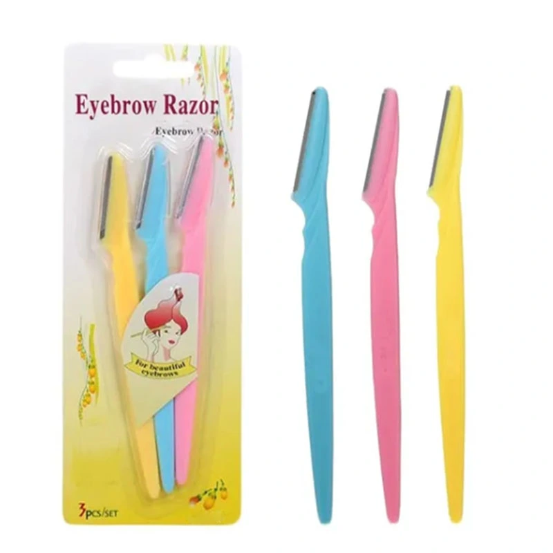 Eyebrow Trimming Knife Stainless Steel Prevent Slipping Handle Different Colors Eyebrow Trimmer Set 3pcs