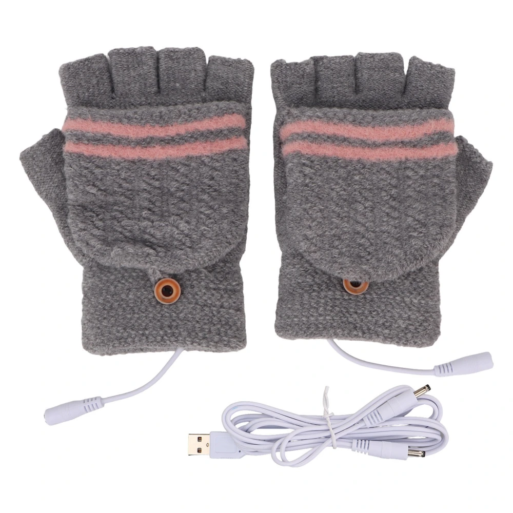 Heated Mitten Gloves Double Sided Heating Promote Blood Circulation USB Hand Warmers for Winter Warmth Grey