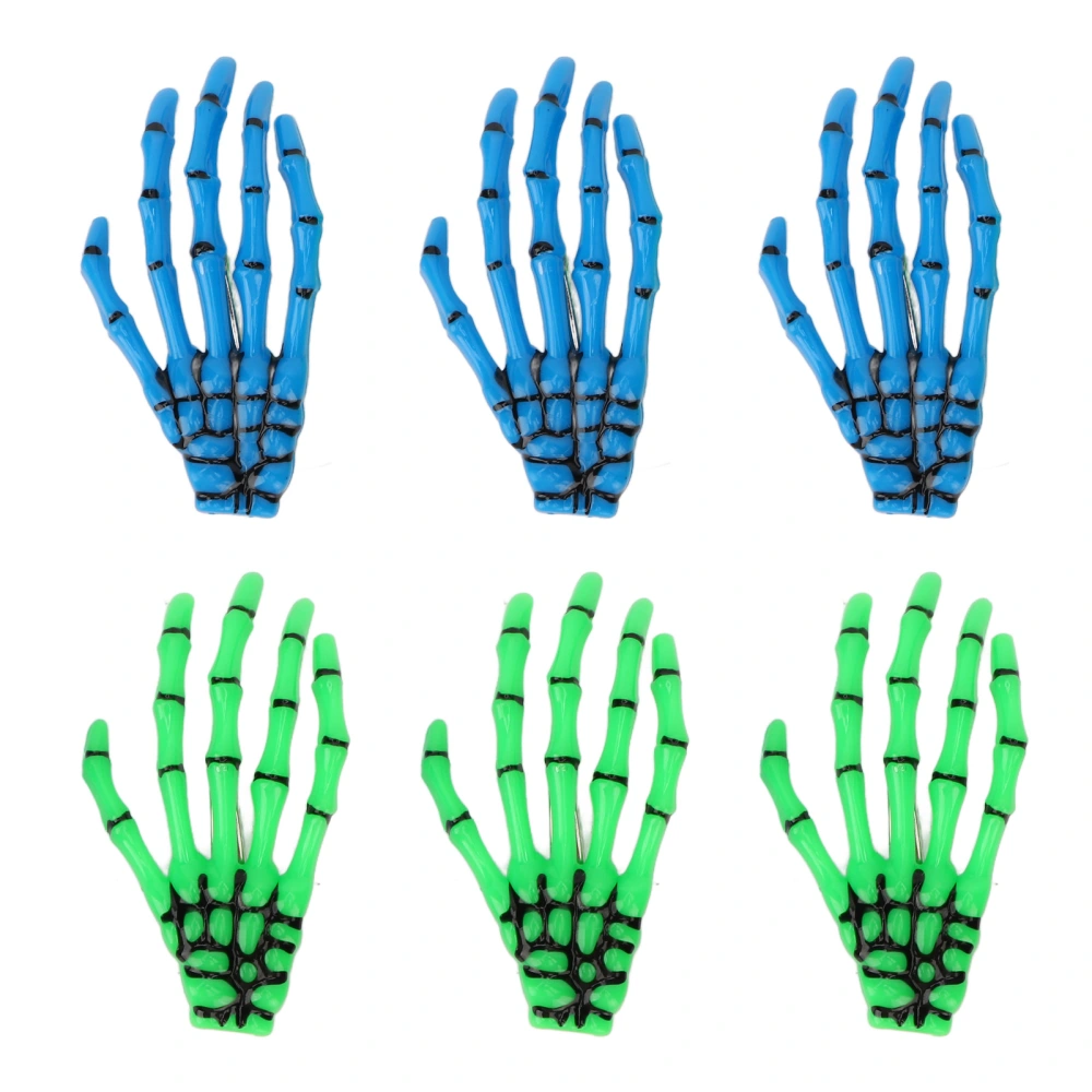 6 PCS Hands Bone Hair Clips Blue Green Portable Scary Hand Claws Hairpins for Halloween Cosplay