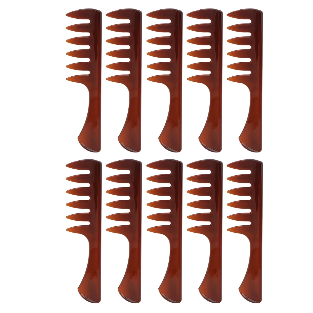 10pcs Styling Comb Wide Tooth Rounded Edge Long Ergonomic Handle Professional Comb for Men Vintage Oily Hairstyle Transparent Brown