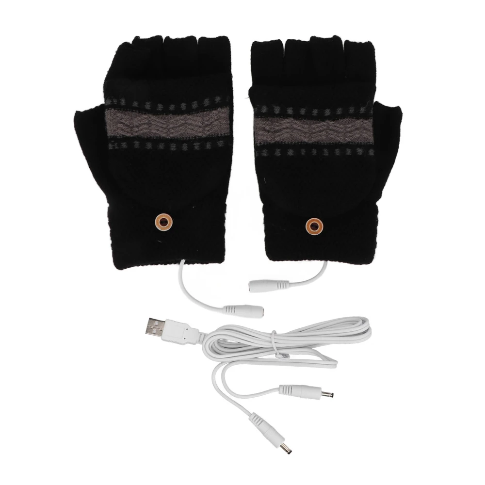 Half Finger Heated Gloves Double Sided Heating Warm Full Finger and Half Fingerless USB Heating Gloves for Typing Gaming Black