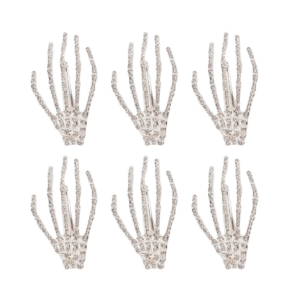 Skeleton Hand Hair Clip Punk Rock Horror Rhinestone Bone Hair Barrette Claws for Halloween Party Cosplay Gifts Silver