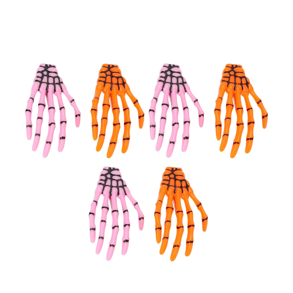 6Pcs Pink Orange Halloween Skeleton Hands Bone Hair Clips Decorative Hand Bone Hair Clip Set