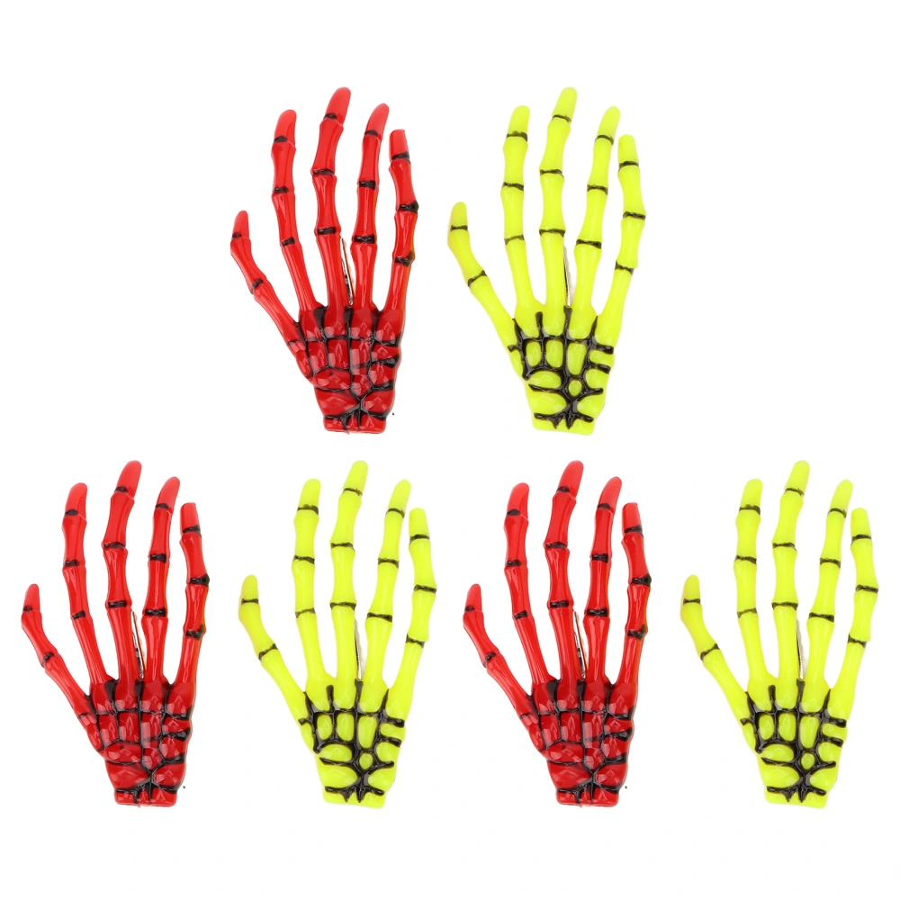 6pcs Hands Bone Hair Clips Skeleton Fluorescent Punk Rock Horror Yellow Red Claws Skull Hand Hairpin