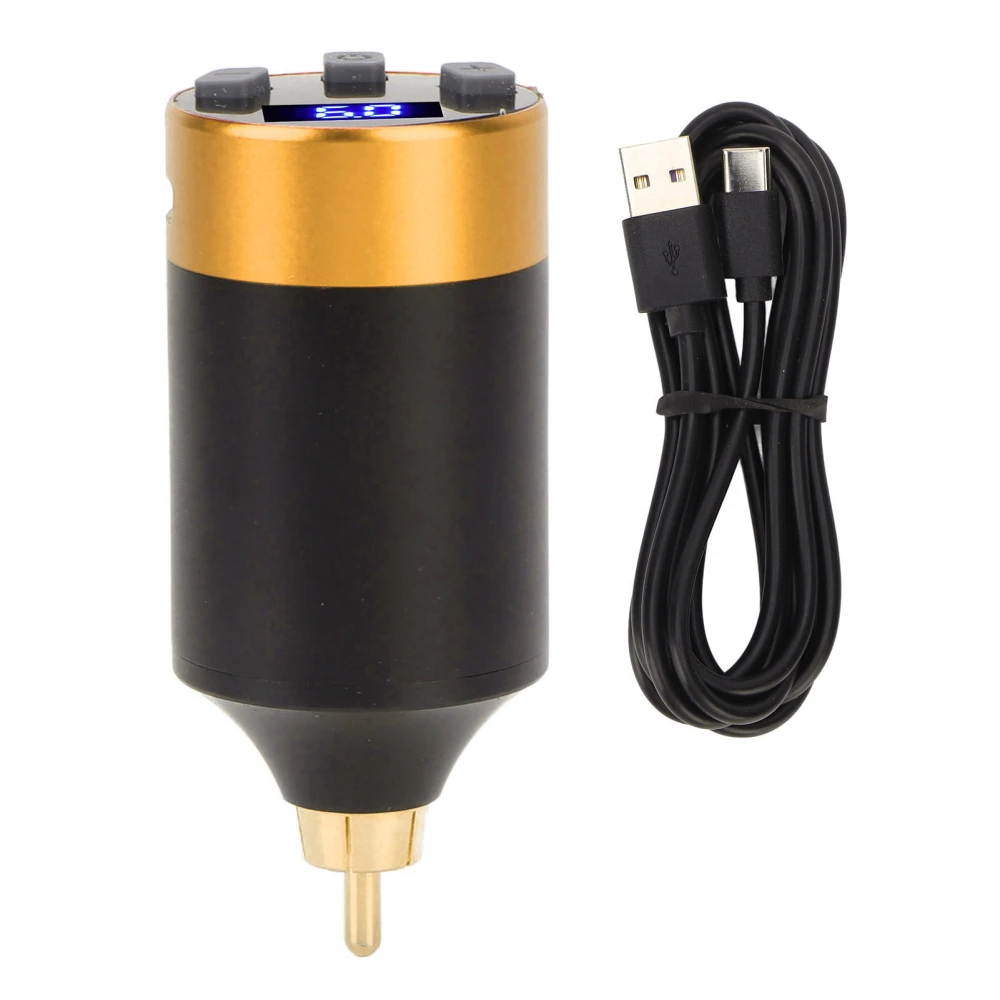 Wireless Power Supply with USB Charging Cable LED Display Lightweight Tattoo Machine Battery for RCA Interface 1500mAh Gold