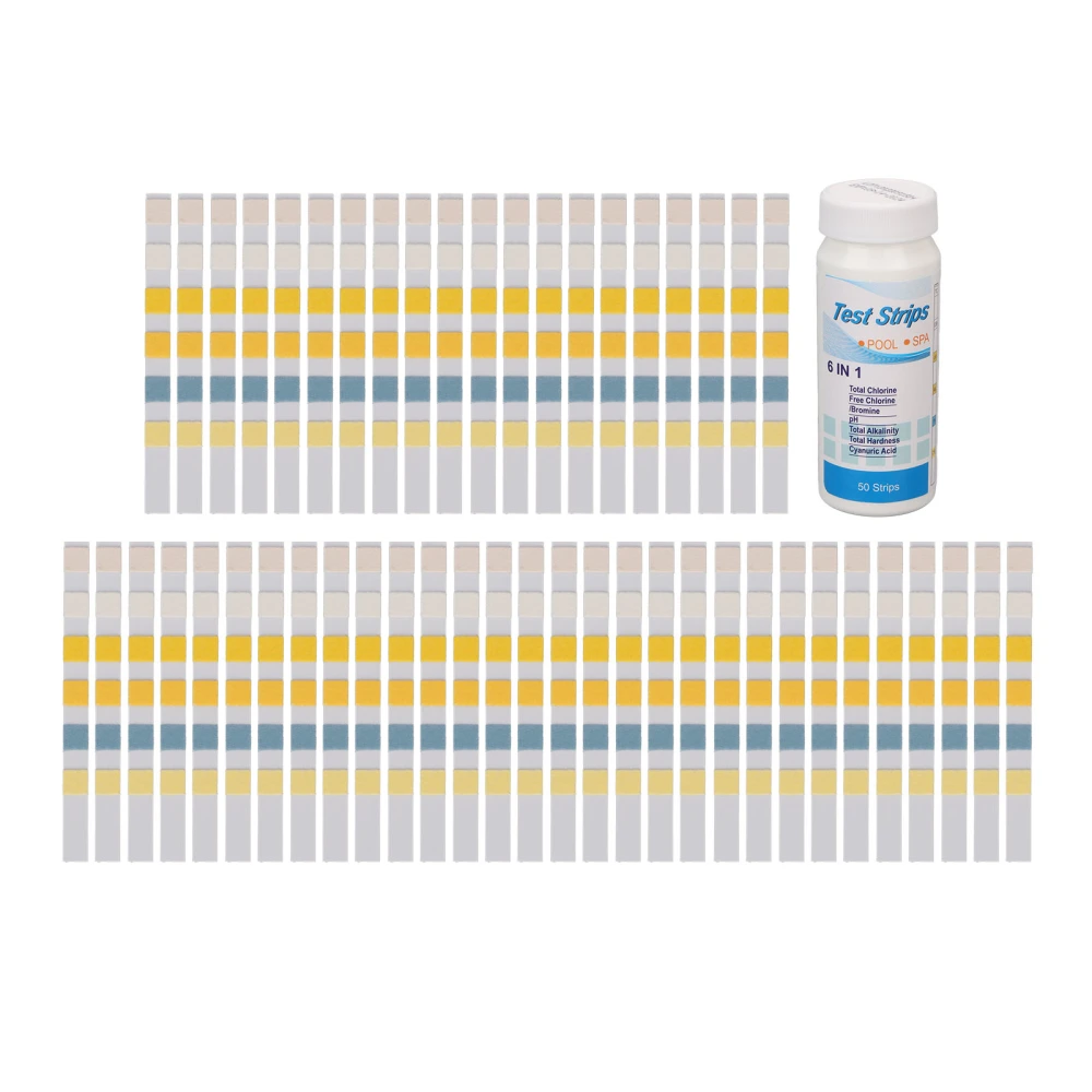 50pcs 6 in 1 Pool Test Strips 15s Measuring Chlorine Hardness PH Cyanuric Acid Detection Paper