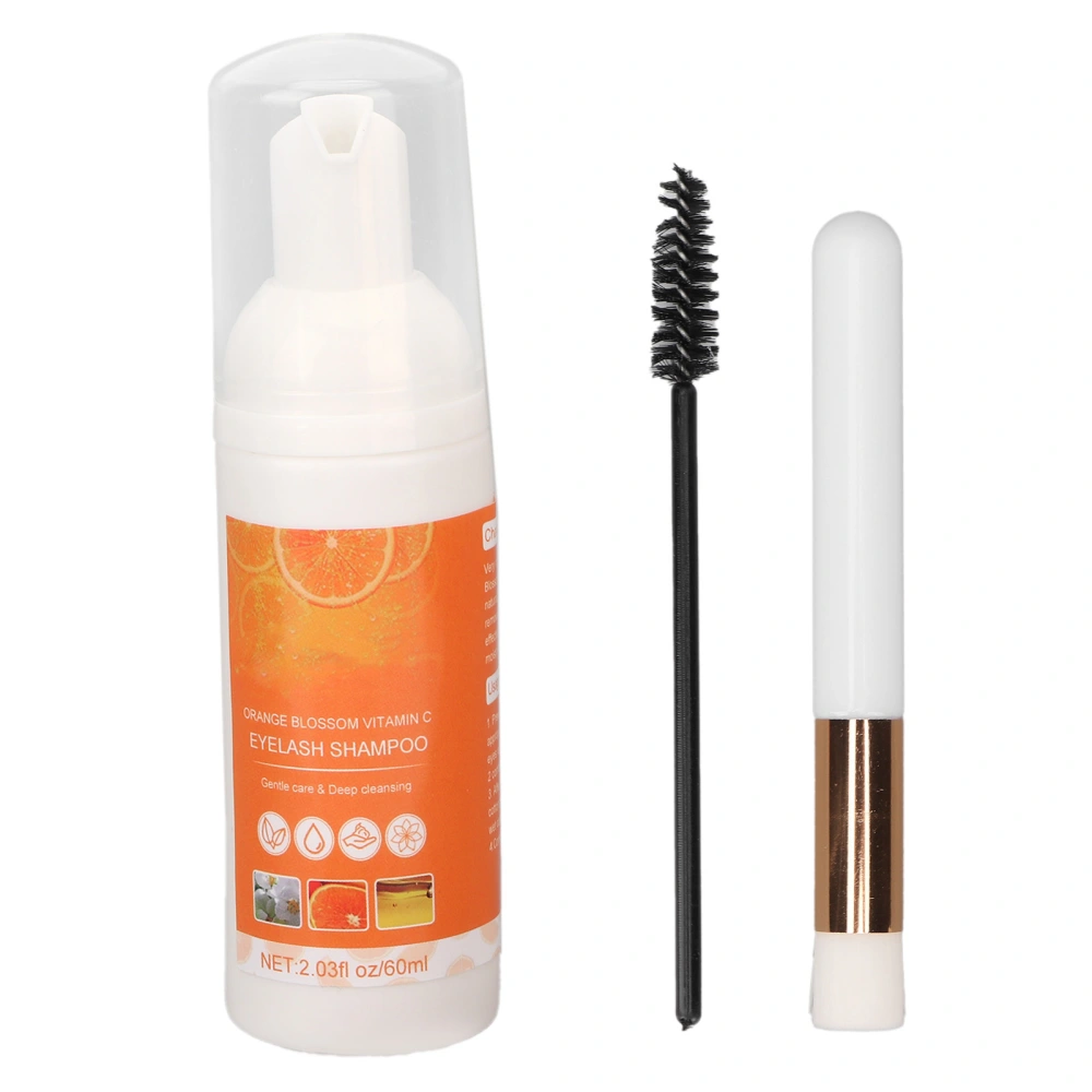 60ml Eyelash Extension Shampoo VC Gentle Deep Cleaning Makeup Oil Remover Lash Foam with 2 Brush for Salon