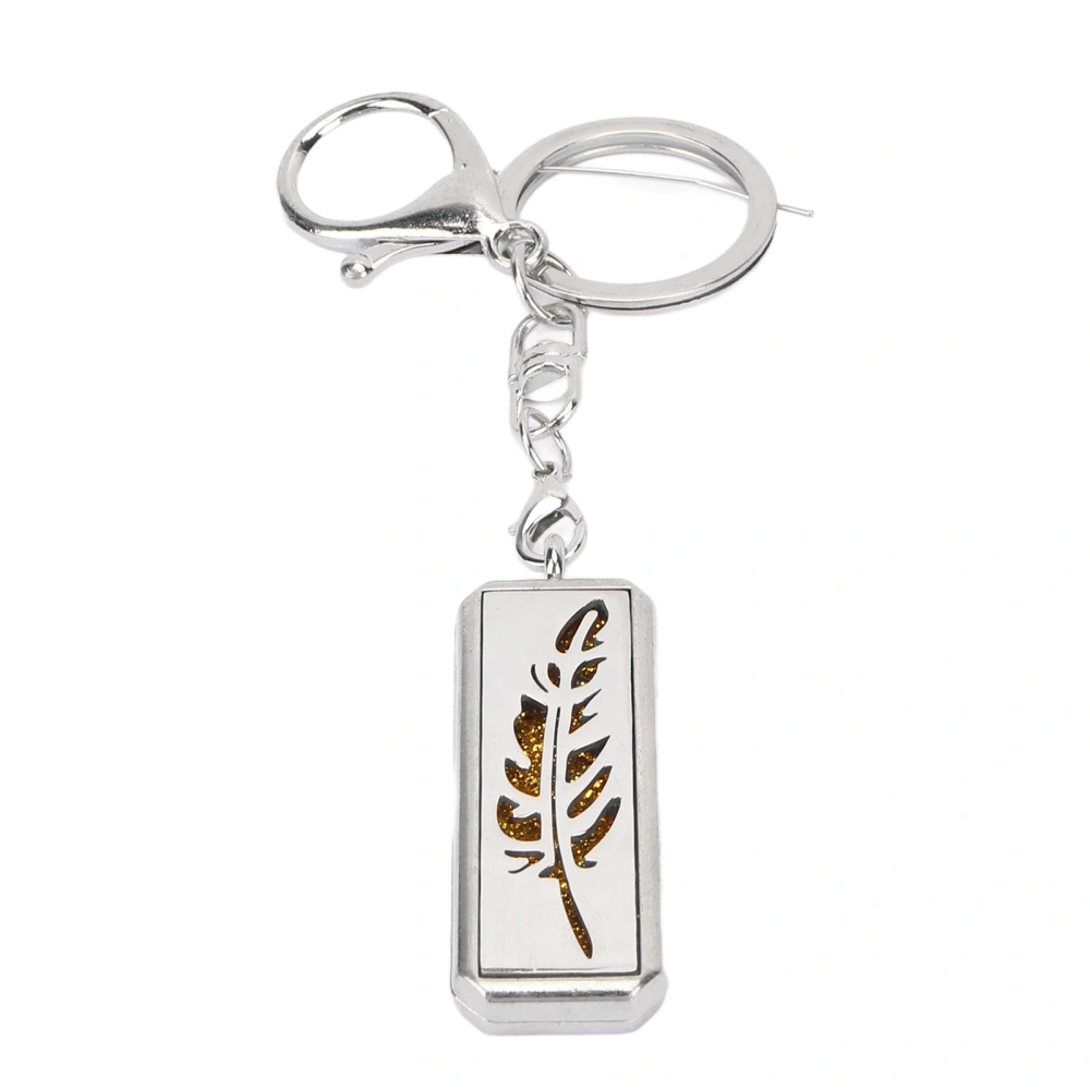 Aromatherapy Essential Oil Diffuser Keychain Stainless Steel Rectangular Hollow Leaf Pattern Pendant Key Ring G0304