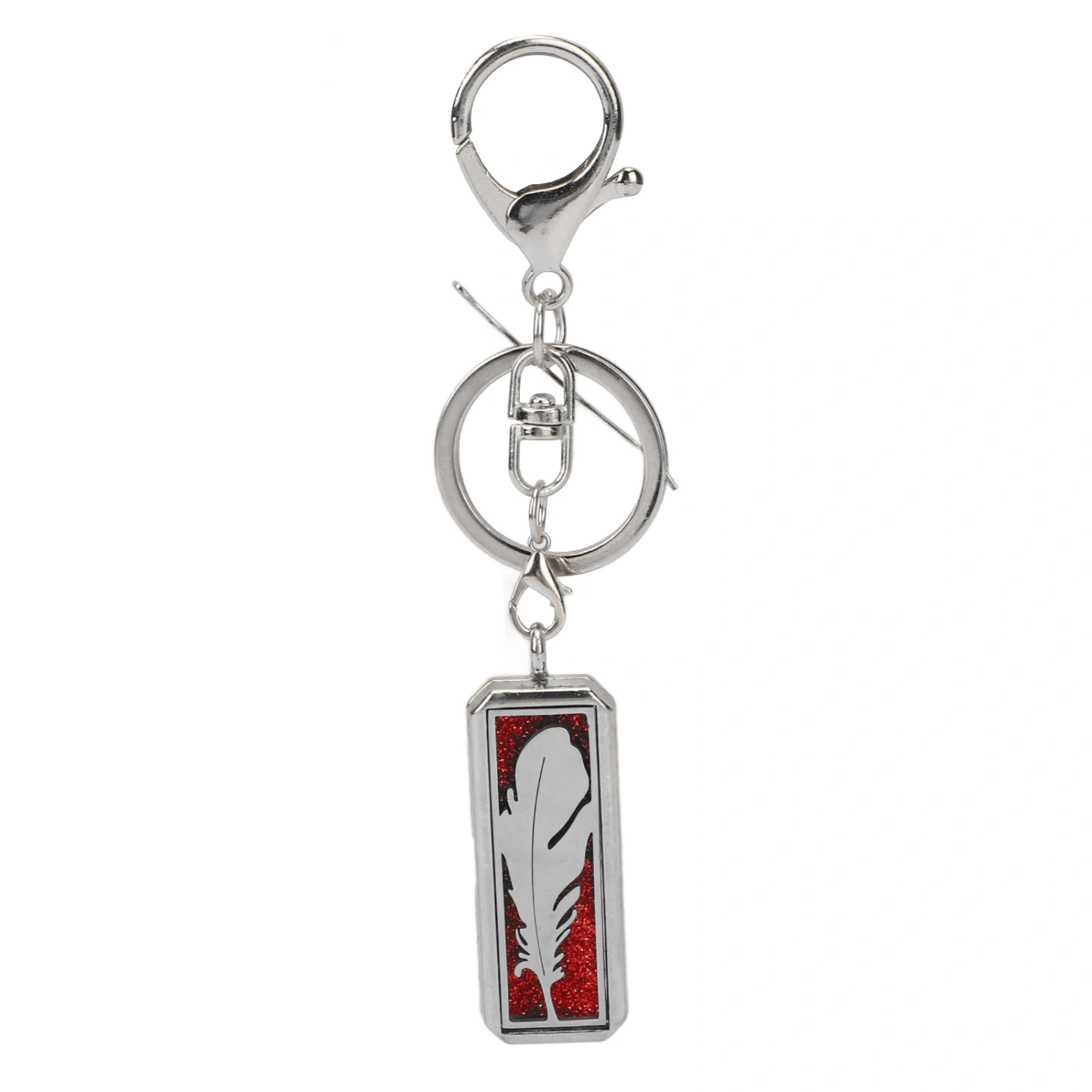 Aromatherapy Essential Oil Diffuser Keychain Stainless Steel Rectangular Hollow Leaf Pattern Pendant Key Ring G0402