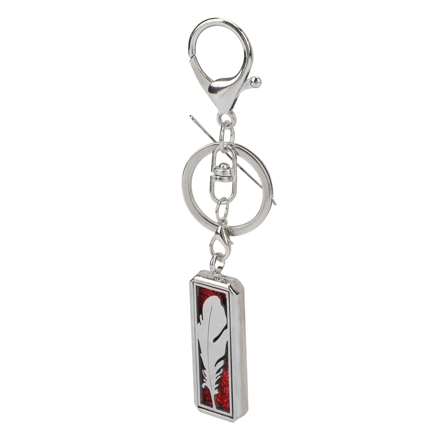 Aromatherapy Essential Oil Diffuser Keychain Stainless Steel Rectangular Hollow Leaf Pattern Pendant Key Ring G0402