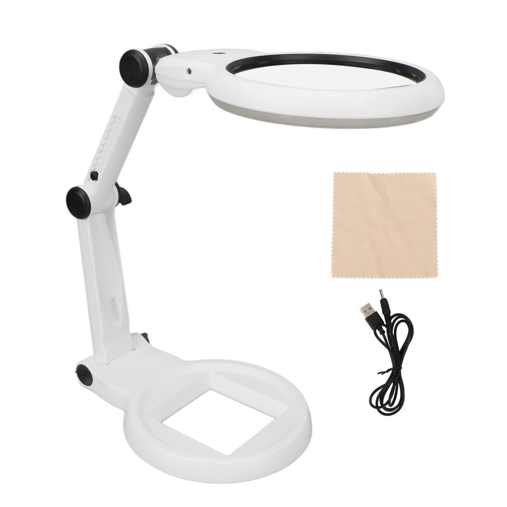 Desktop Magnifying Glass 120mm Adjustable 5H Hardness Foldable Soldering Magnifying Glass with 21 LEDs for Reading Embroidery