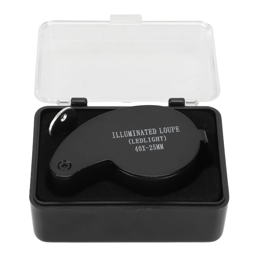 40X Magnifier Loupe LED Lights High Transmittance Portable Jewelers Loupe with Aluminium Alloy Shell for Elderly Black