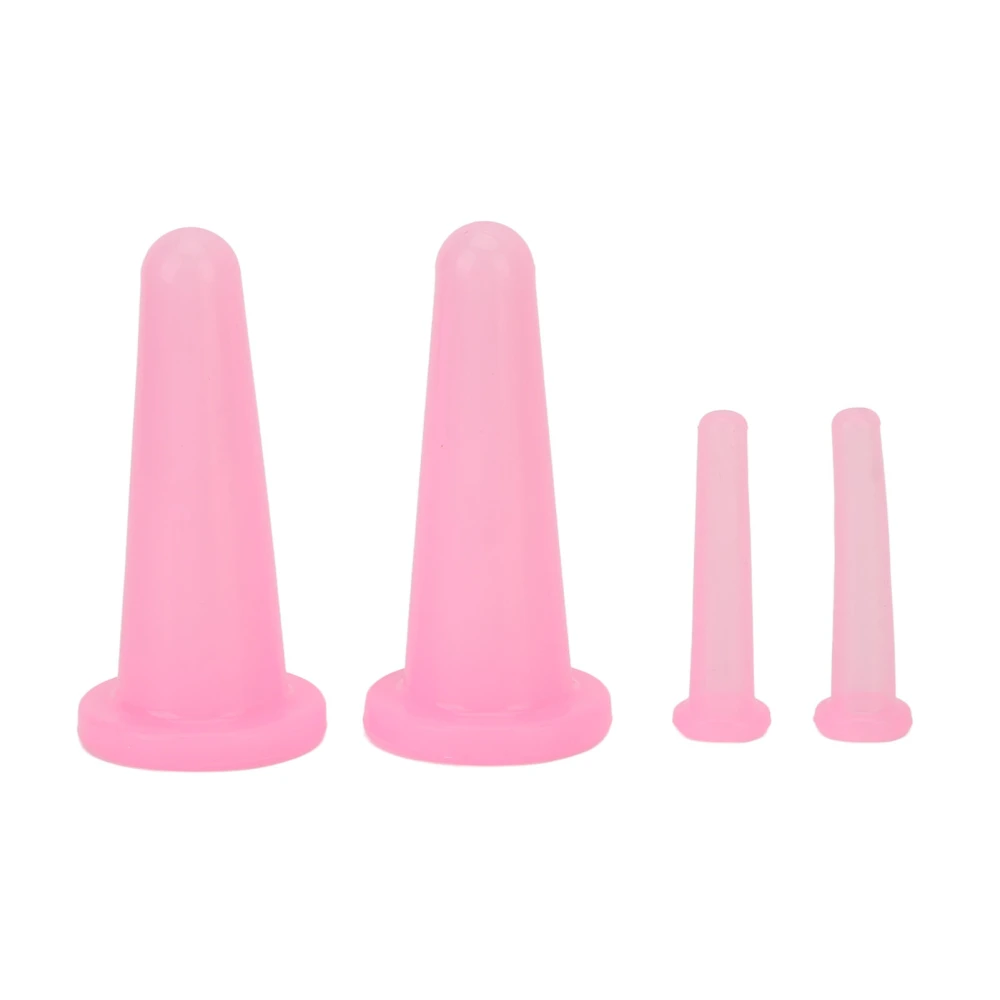 4pcs Vacuum Massage Cup Silicone Facial Suction Massage Cup For Home Use Cellulite Treatment Pink