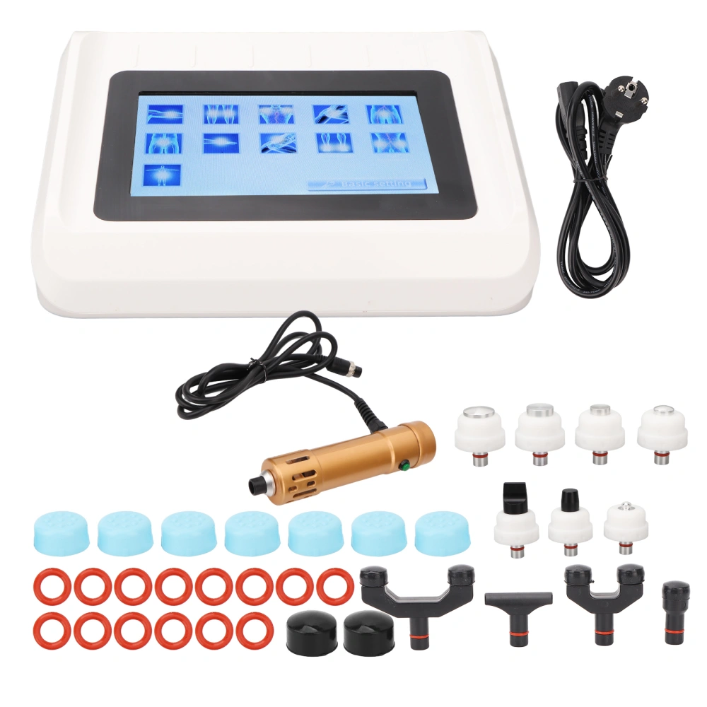 Shock Wave Machine with 4 Massage Heads 7 Fuction Heads Golden Electronic Shockwave Therapy Device 100‑240V EU Plug