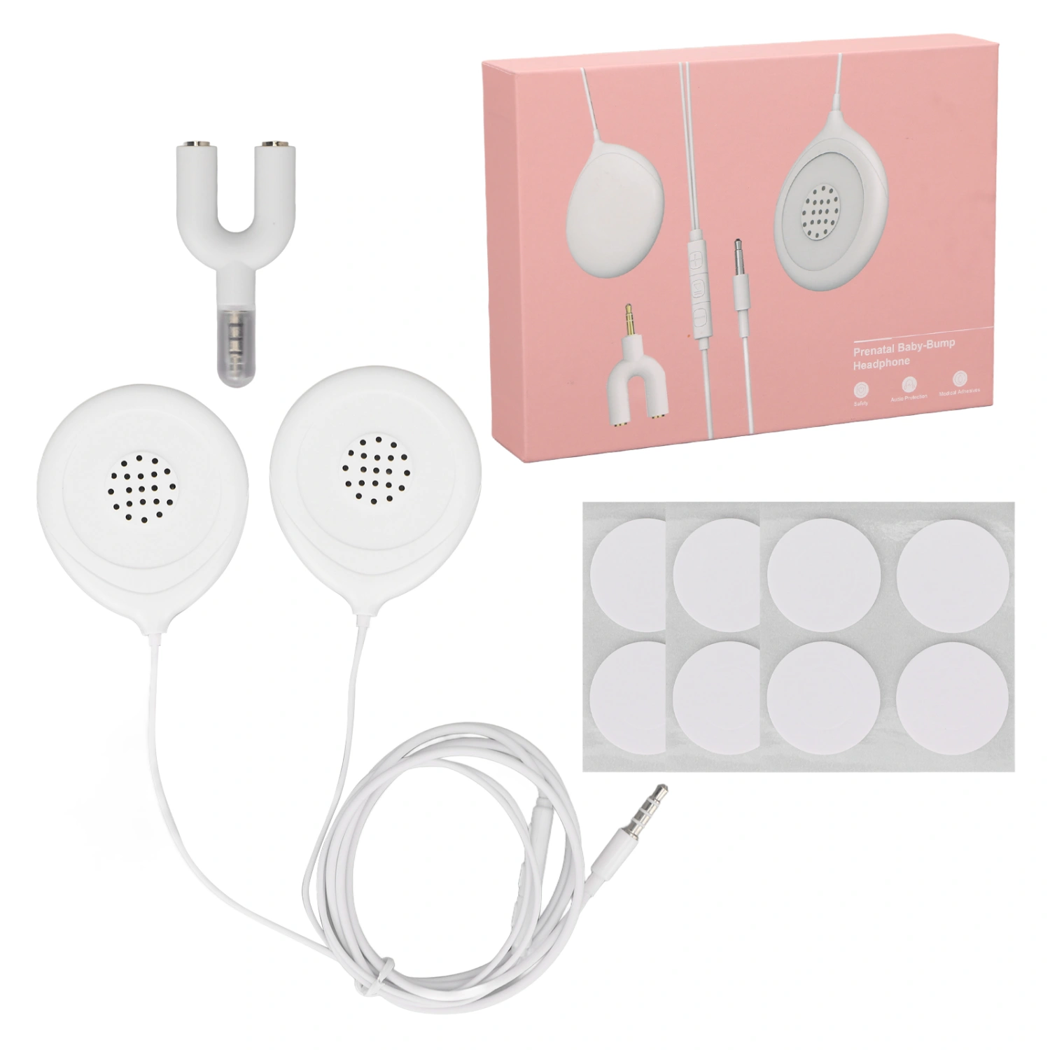 Prenatal Belly Speakers Music Splitter 12 Sticker Pregnancy Headphone for Women Mother White