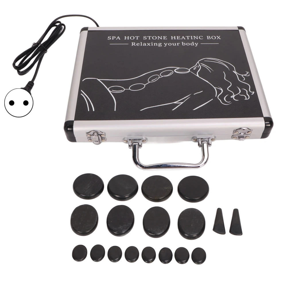 18pcs Heated Rocks Massage Stones Muscle Relax Therapy Basalt Hot Stone with Warmer Box 220V EU Plug