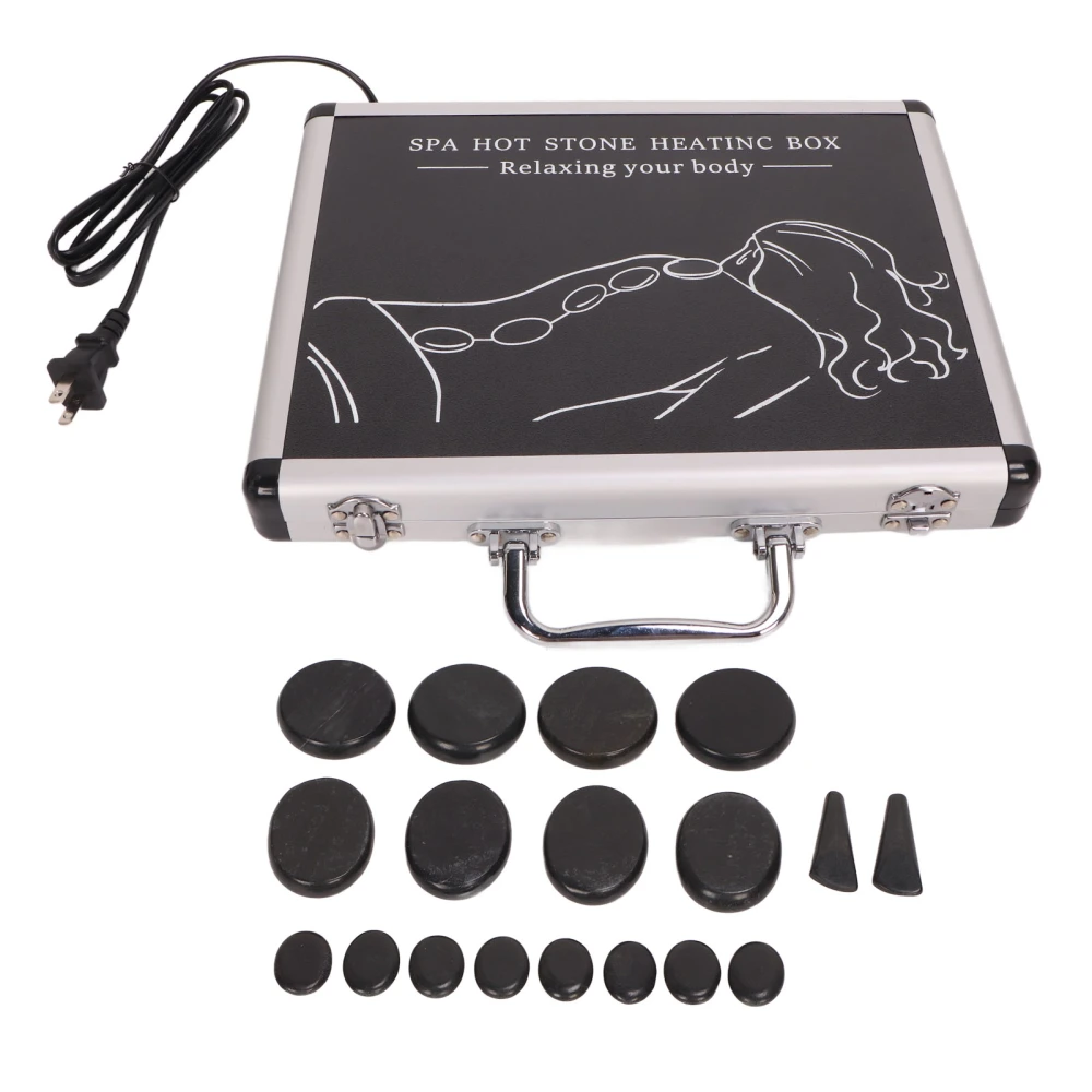 18pcs Heated Rocks Massage Stones Muscle Relax Therapy Basalt Hot Stone with Warmer Box 110V US Plug