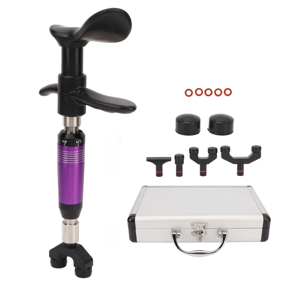 Manual Spine Therapy Tool 6 Gear 4 Head Stainless Steel Stress Relief Chiropractic Adjusting Tool for Back Neck Lumbar Purple